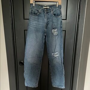 Levi's Distressed Wide Leg Jeans in Faded Blue
